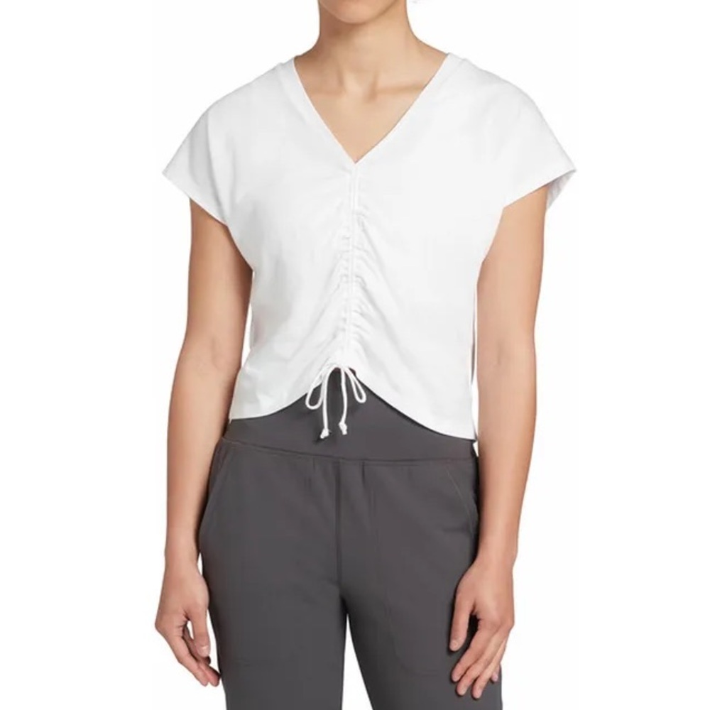 DSG White Ruched Tie Front Tank Top